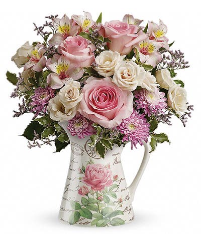 Spring Roses Pitcher Bouquet