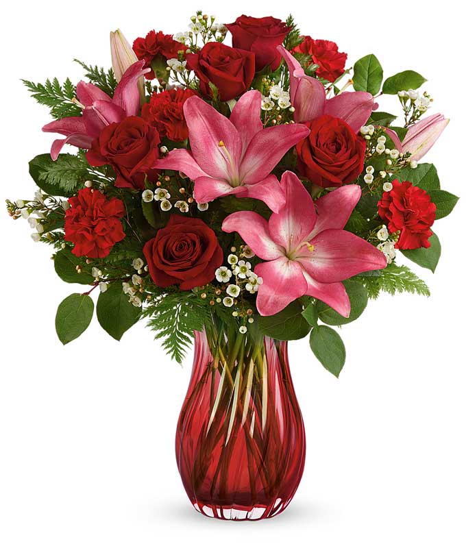 Swirling Passion Rose and Lily Bouquet at Send Flowers